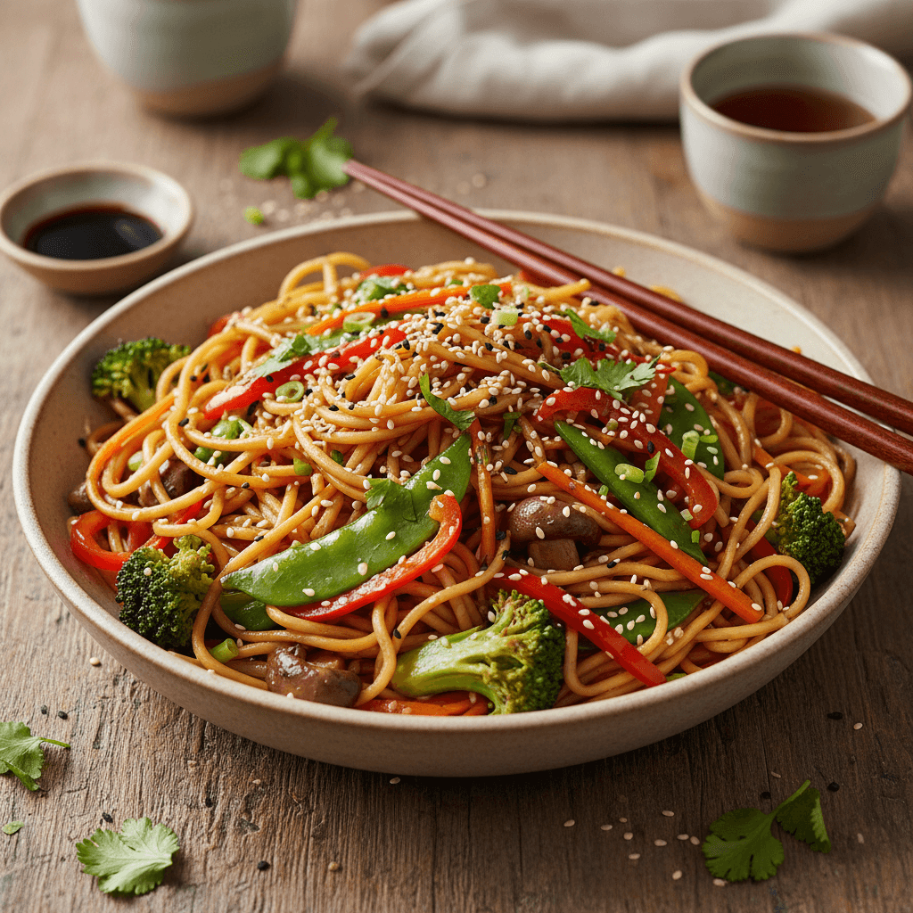 Wok de nouilles aux legumes