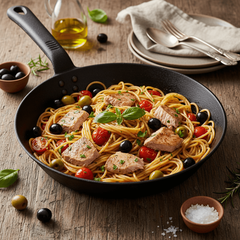 Wok de Spaghettis au Thon et Olives
