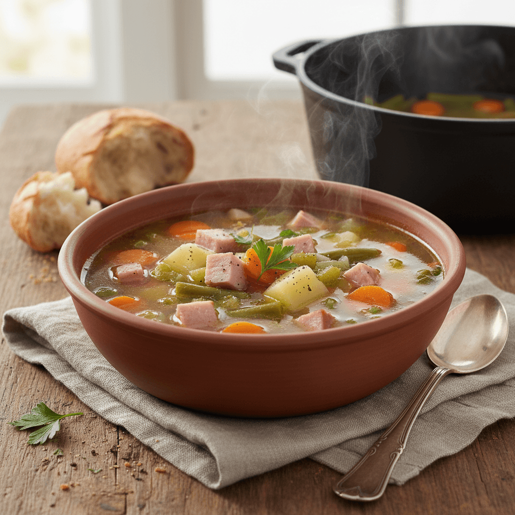 Soupe simple au jambon et légumes