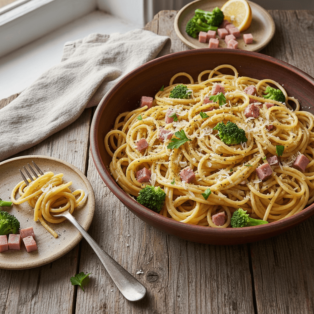 Pâtes à la Carbonara de Jambon et Brocoli