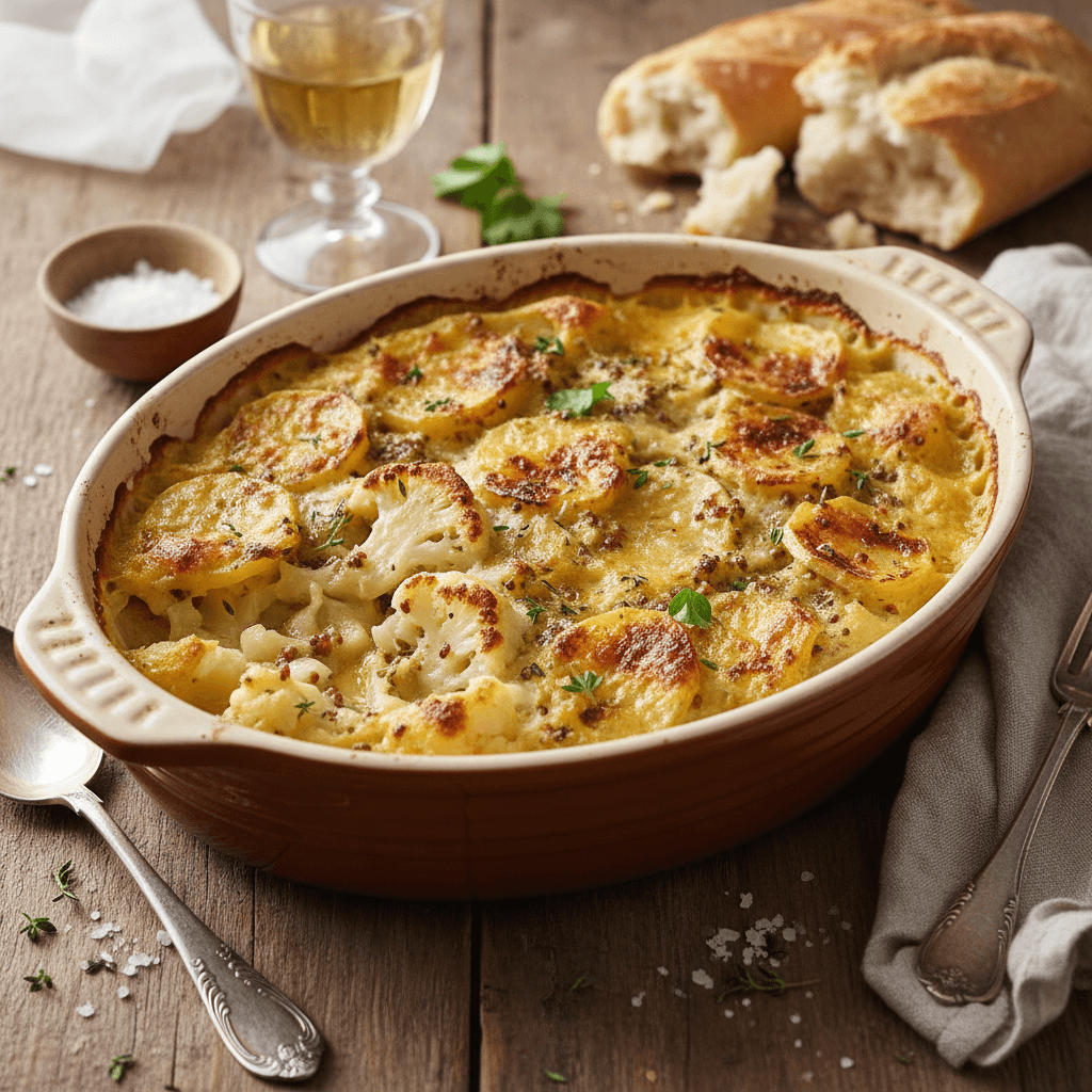 Gratin de Pommes de terre et Chou-fleur à la Moutarde