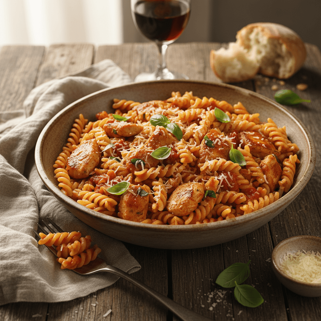 Pâtes à la sauce tomate et poulet