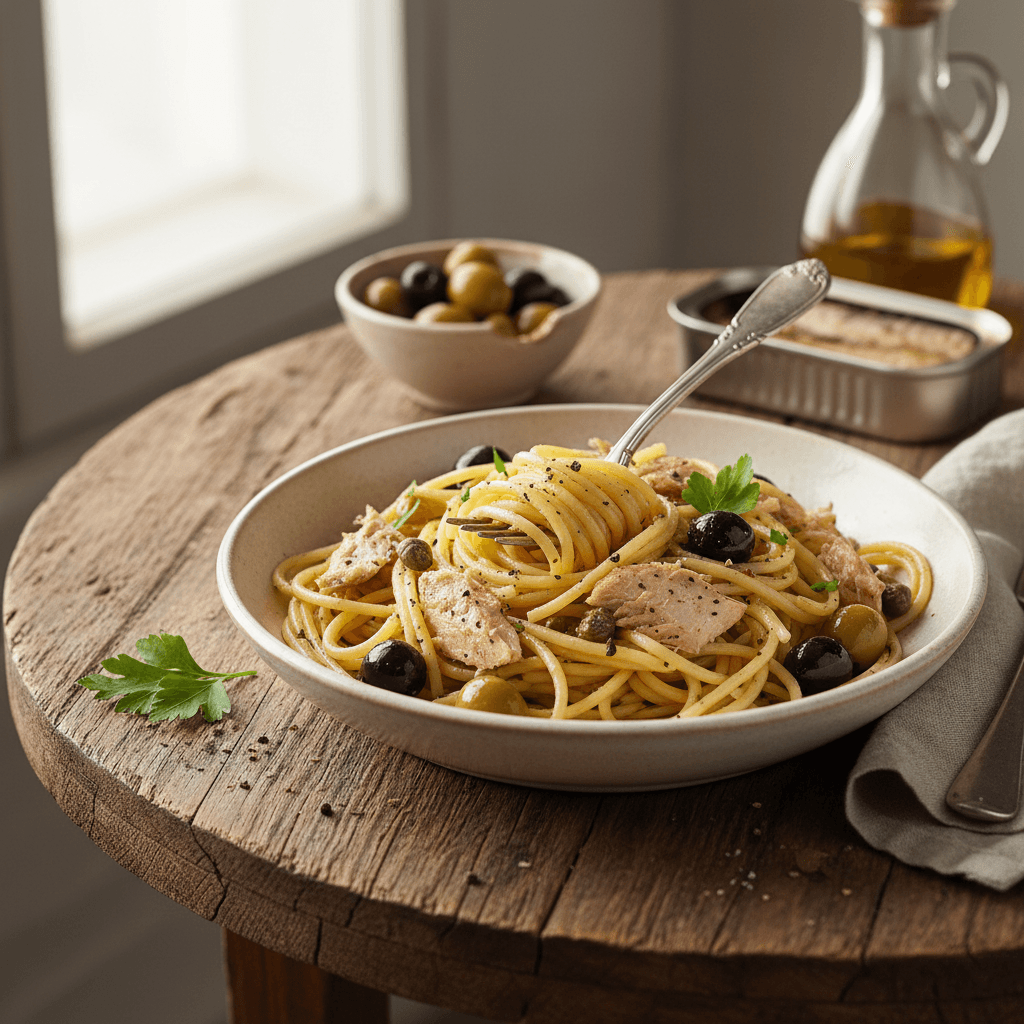 Spaghettis au Maquereau et Olives
