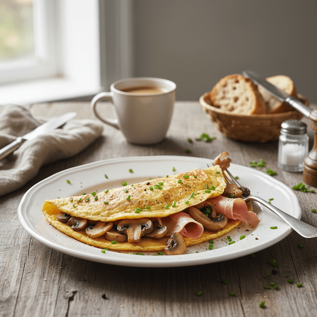 Omelette aux champignons et jambon