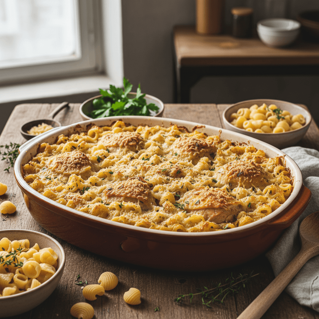 Gratin de Coquillettes aux Cuisses de Poulet