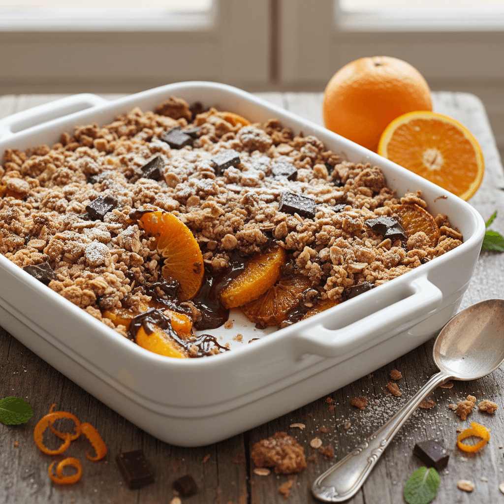 Crumble Sucré aux Oranges et Chocolat