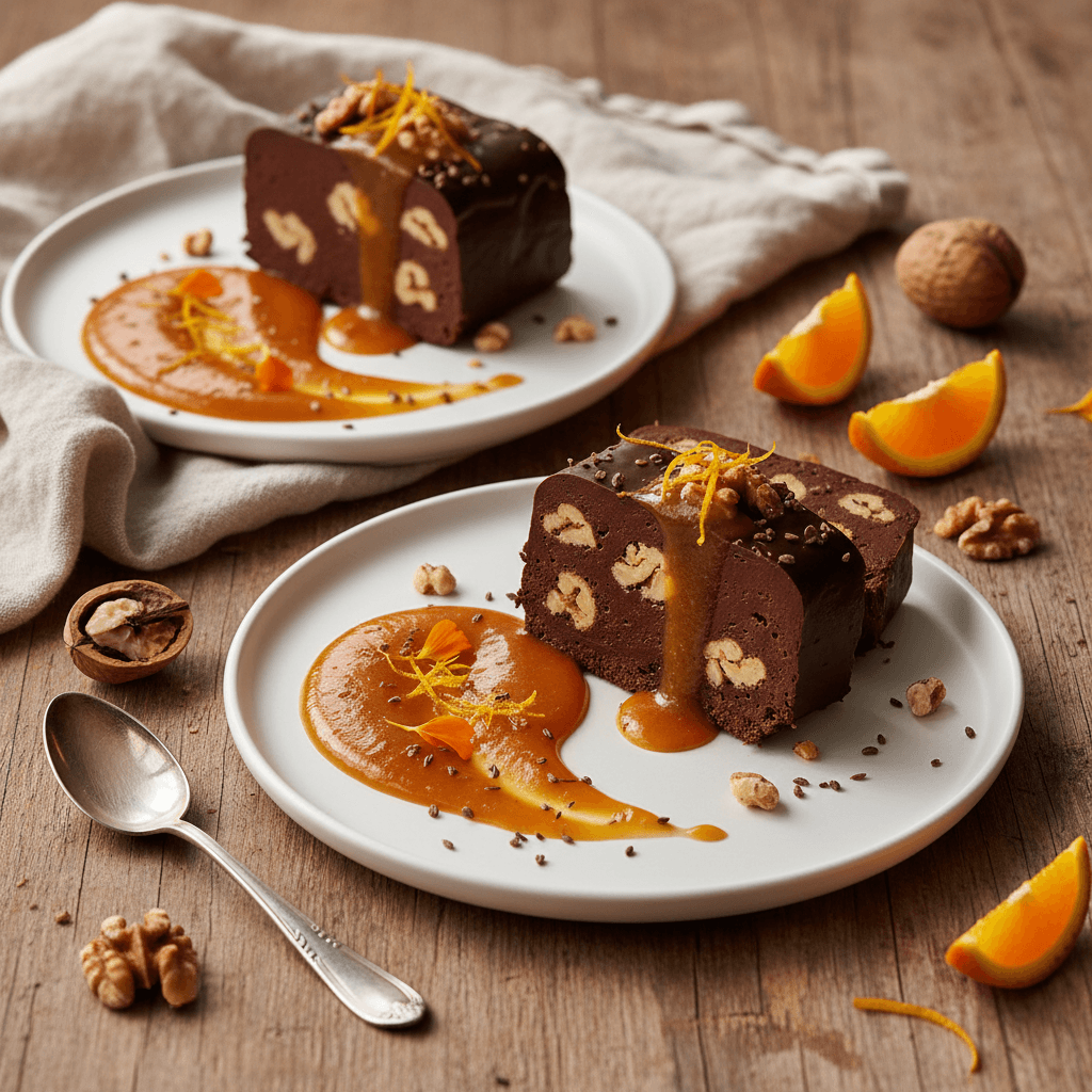Terrine de Chocolat-Noix avec Réduction de Carotte et Orange