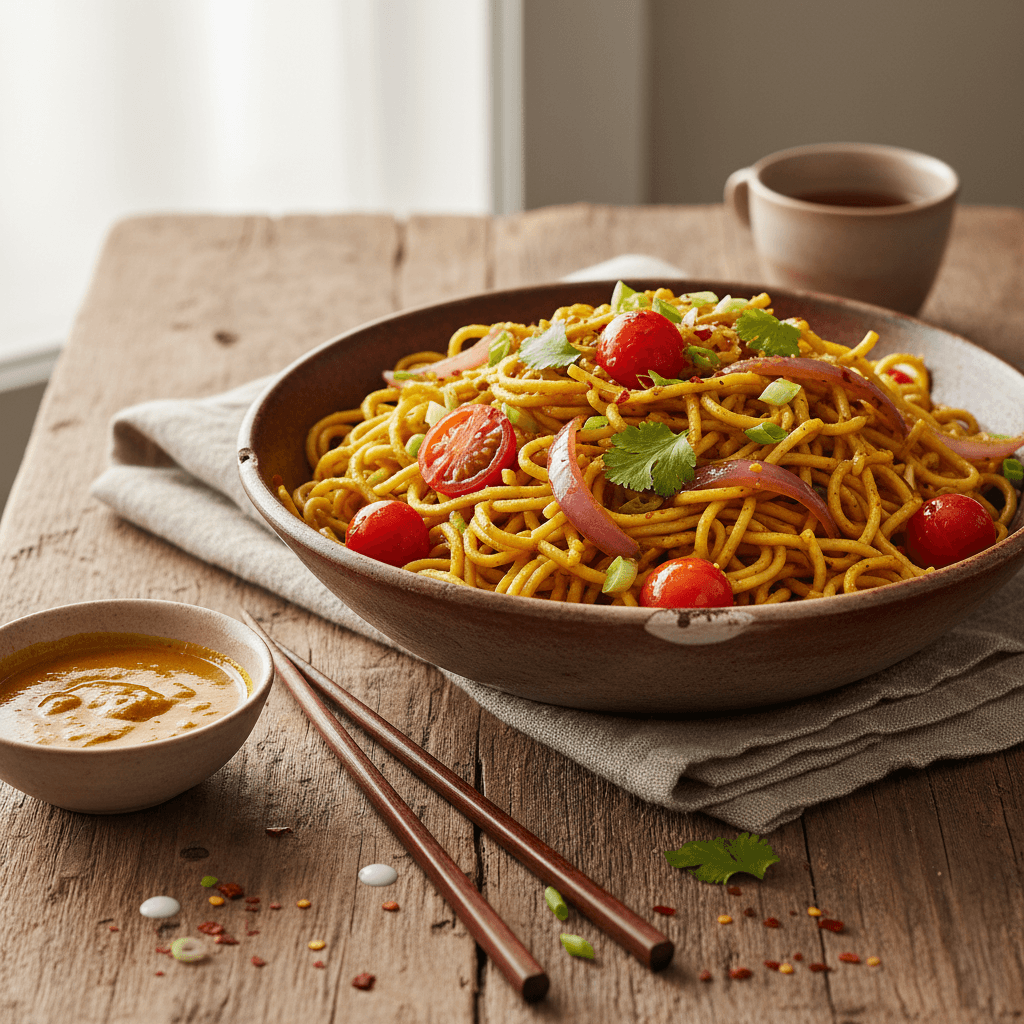 Nouilles sautées au curry végétarien
