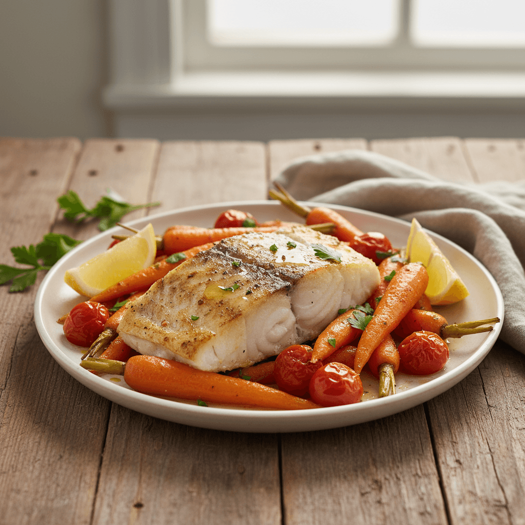 Poisson Rôti aux Carottes et Tomates