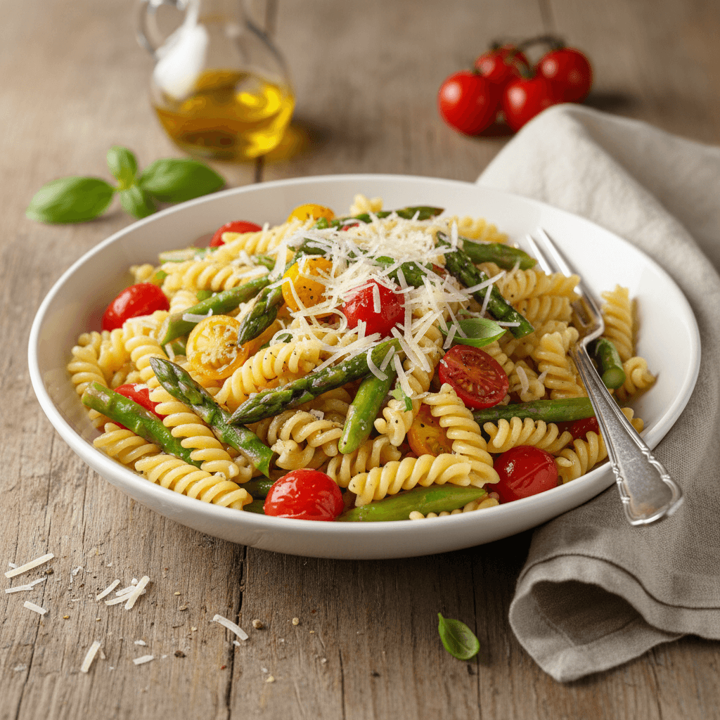 Pâtes aux Asperges et Tomate Cerise avec Parmesan