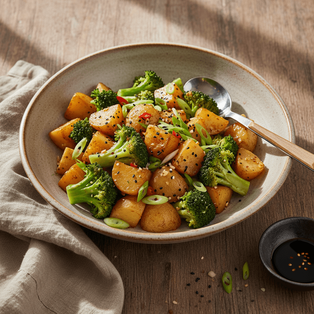 Pommes de Terre Sautées Asiatiques aux Brocolis