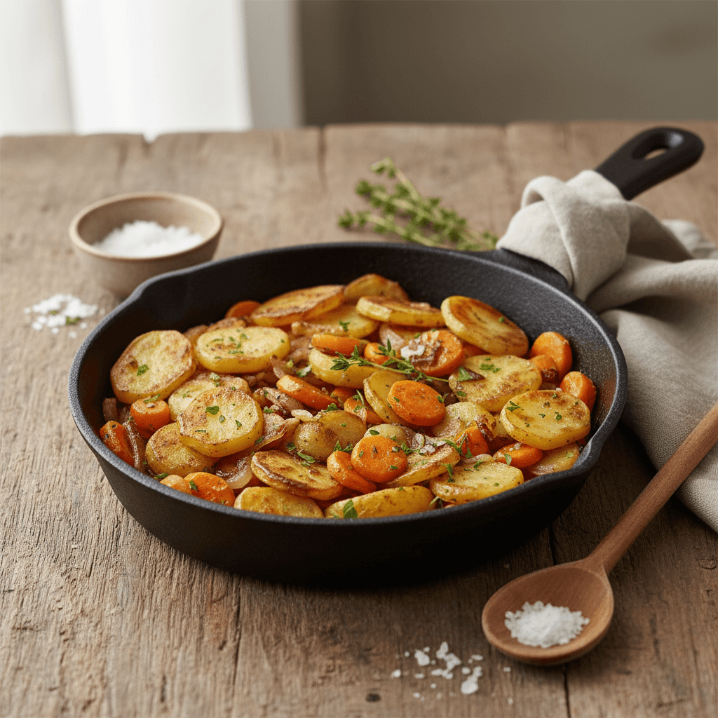 Poêlée de pommes de terre aux carottes