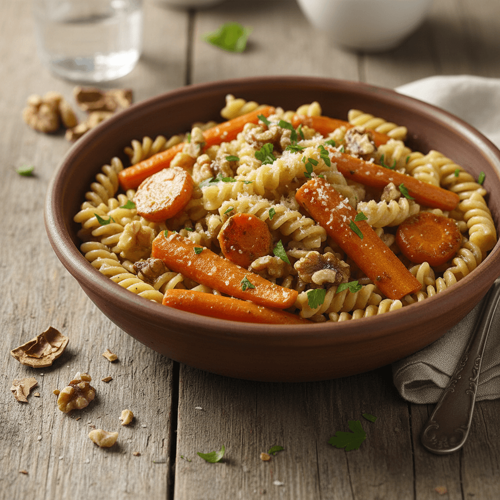 Pâtes aux Noix et Carottes Rôties