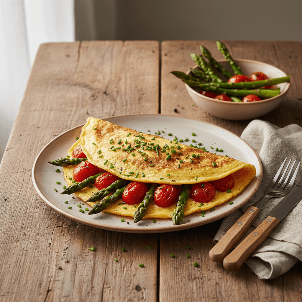 Omelette aux Asperges et Tomate