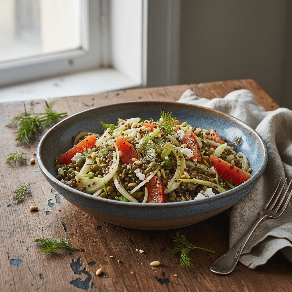 Salade Tiède de Quinoa, Lentilles et Fenouil