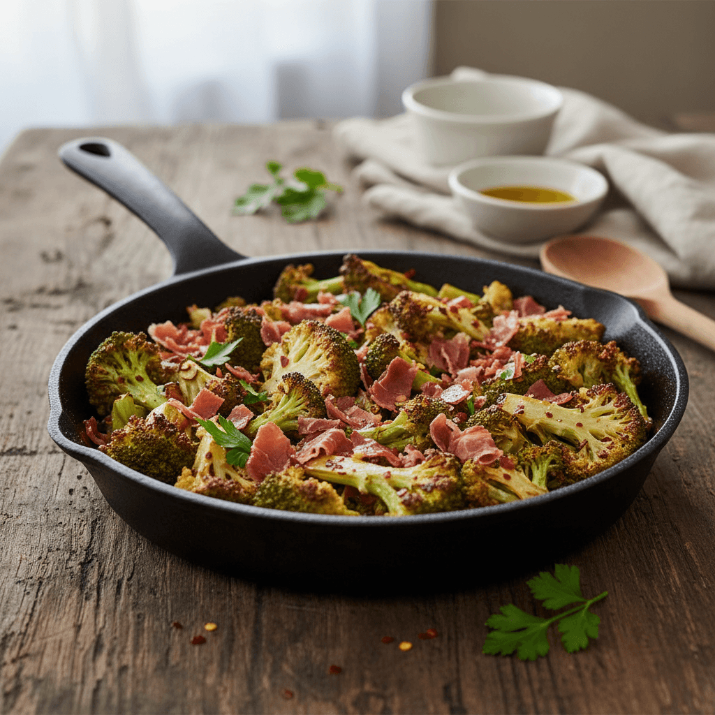 Brocoli et Chou-fleur Rôtis au Jambon