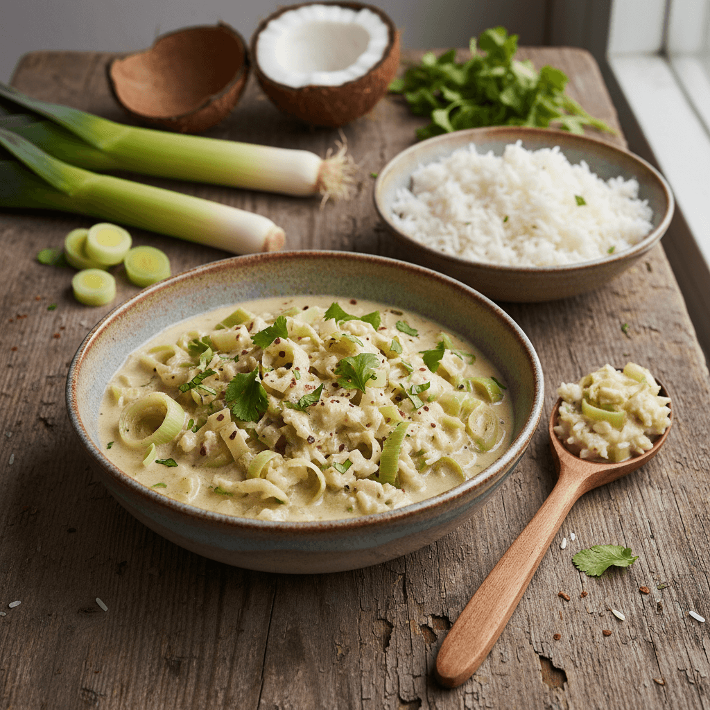 Curry de Riz aux Poireaux et Crème de Noix de Coco