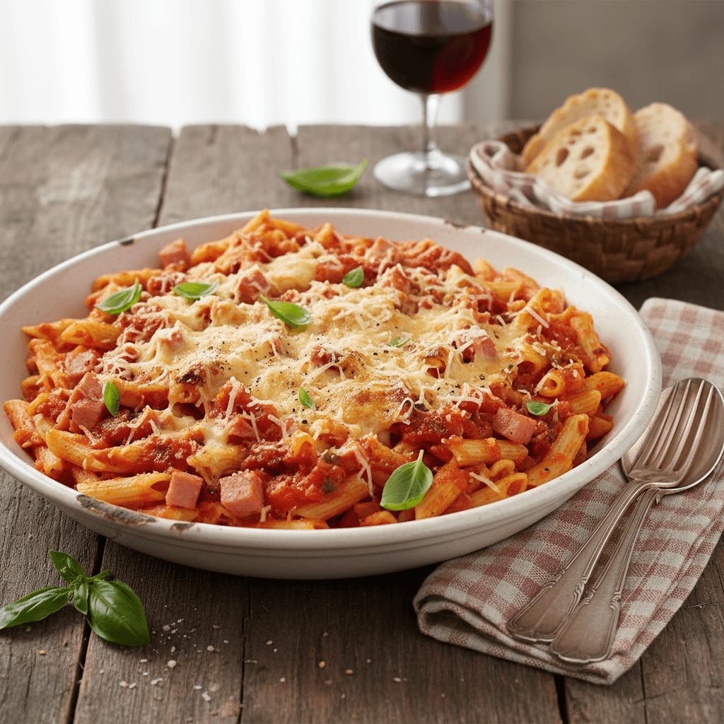 Pâtes à l'italienne jambon, tomate et Gruyère