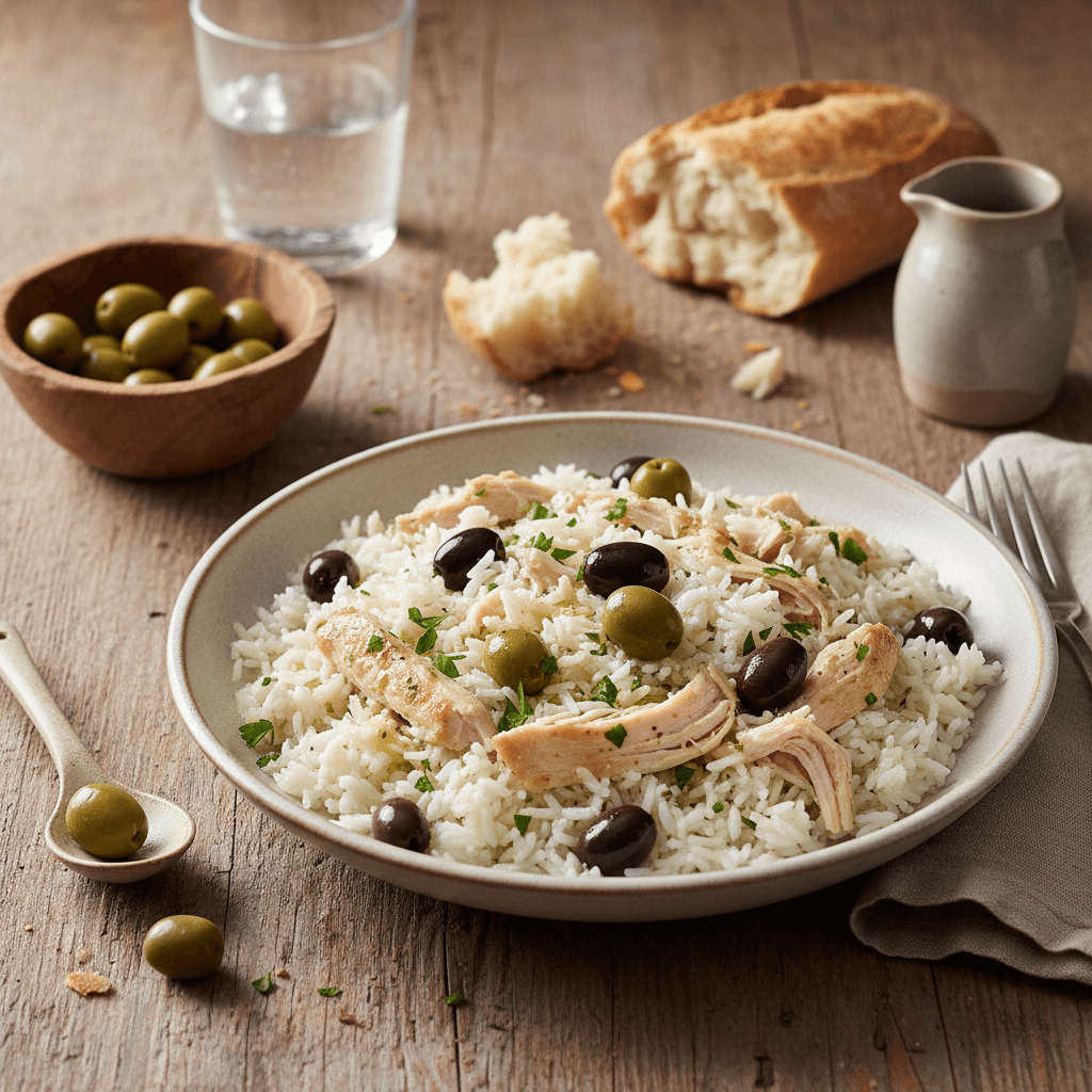 Riz Blanc aux Olives et Poulet Effiloché