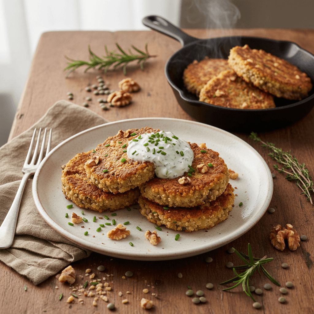 Galettes de Quinoa et Lentilles aux Noix