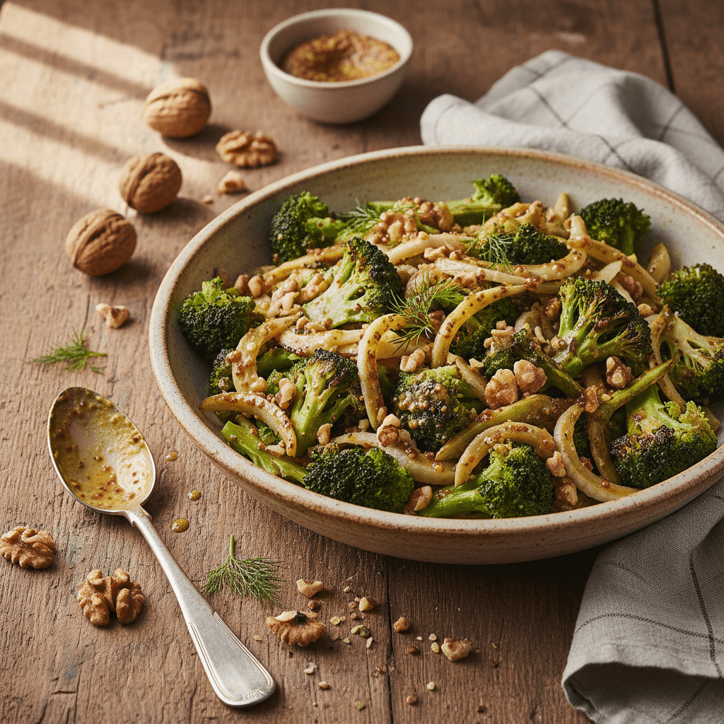 Salade Tiède Brocoli-Fenouil à la Moutarde et Noix