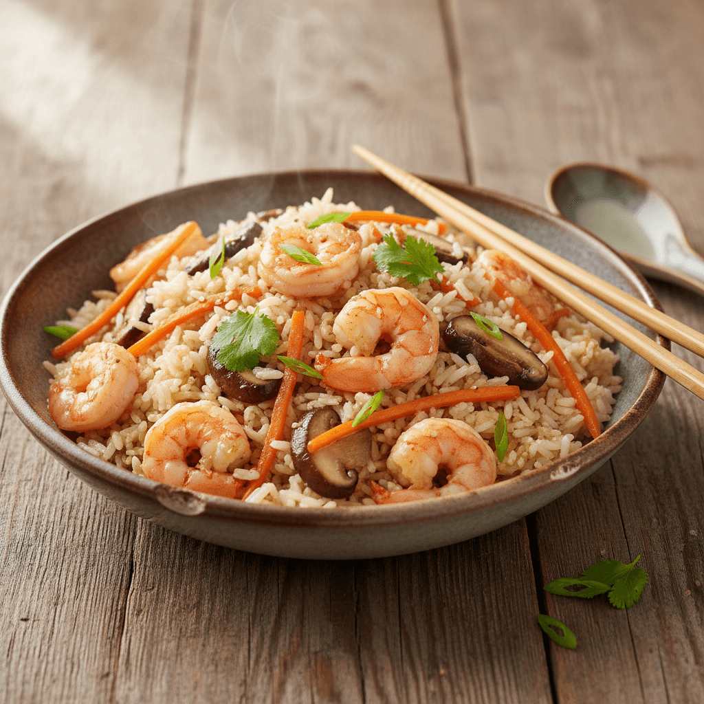 Riz sauté aux crevettes et légumes