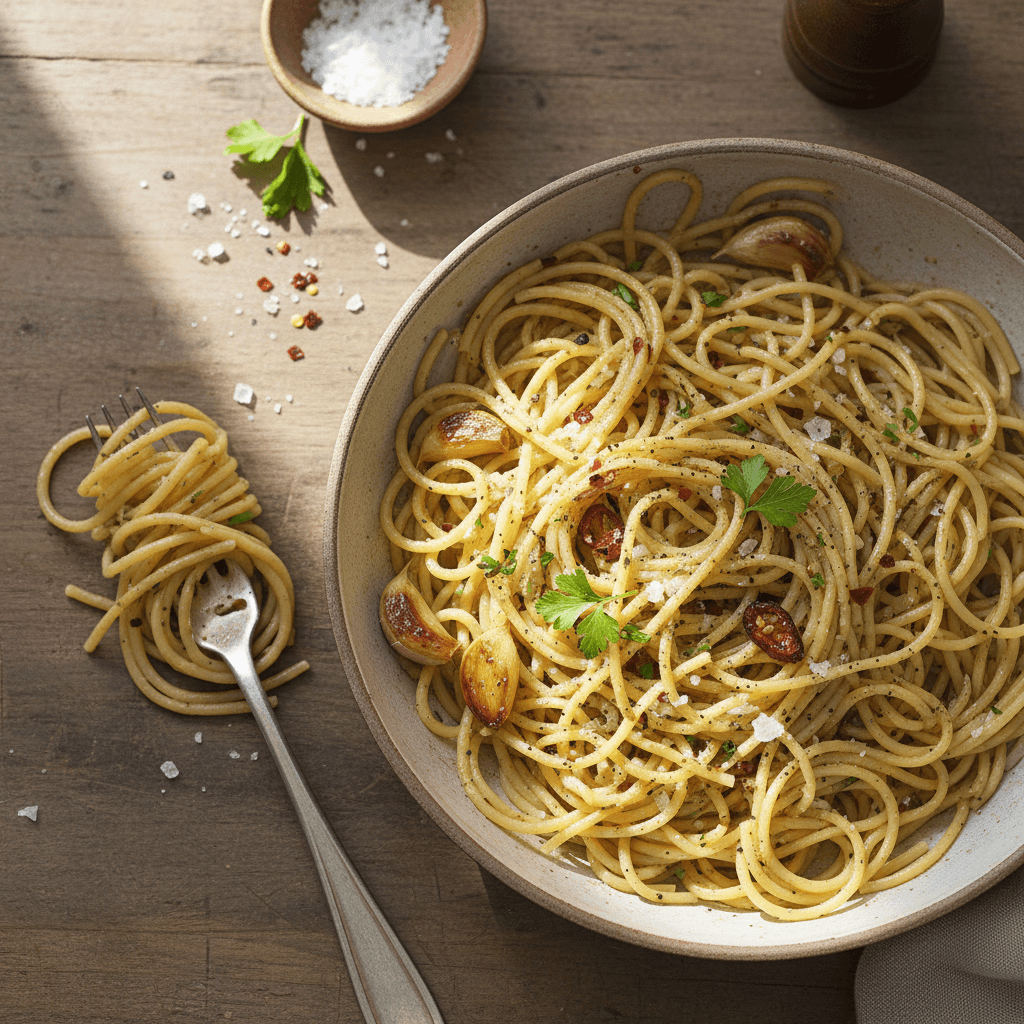 Spaghettis à la Poêle (Aglio e Olio façon Simple)