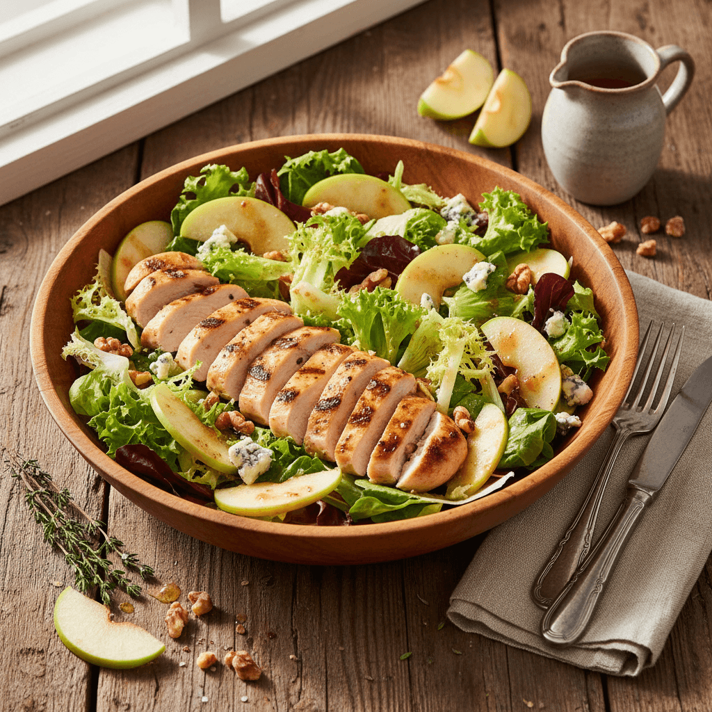 Salade gourmande au poulet grillé et pommes