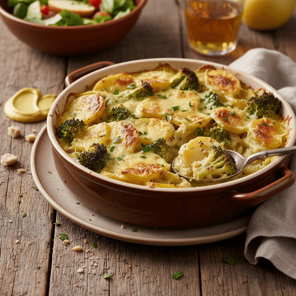 Gratin de Pommes de Terre et Brocoli à la Moutarde