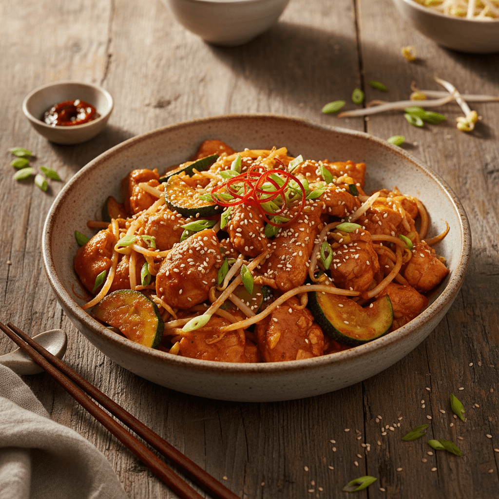 Wok de poulet aux pousses de soja coréen