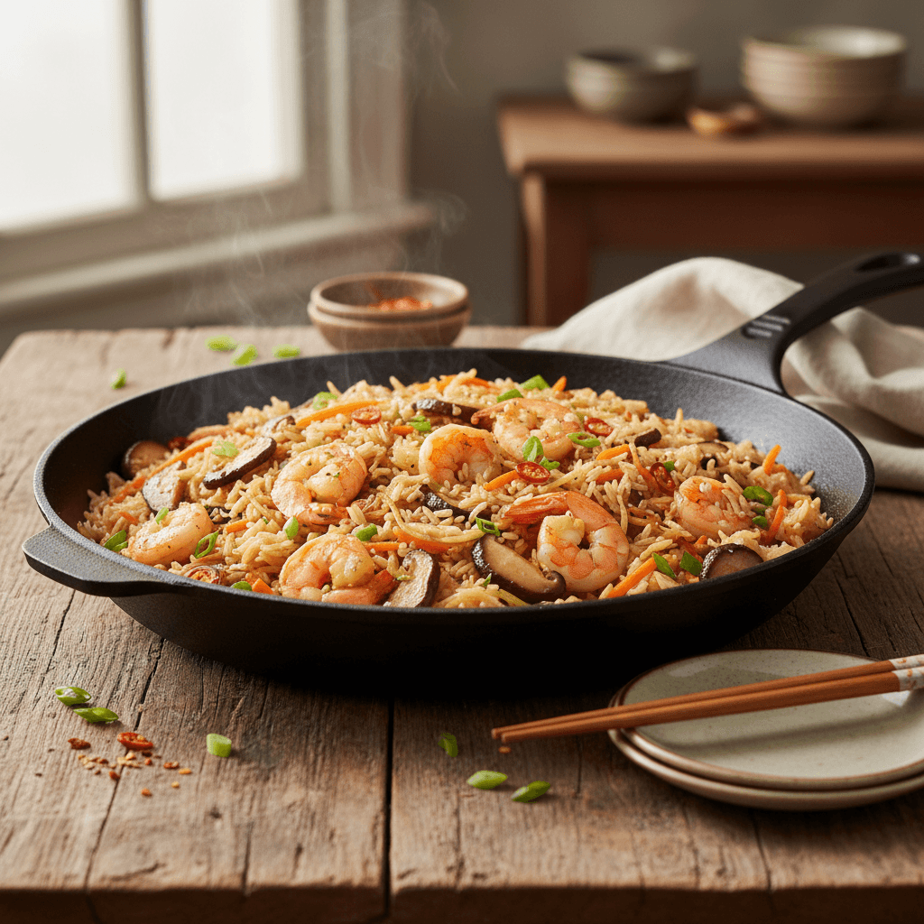 Riz sauté aux crevettes et légumes