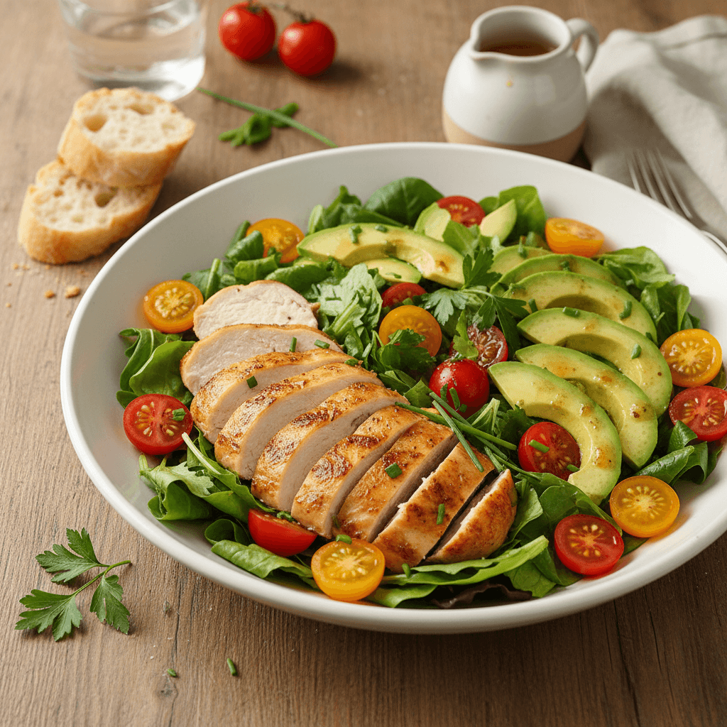 Salade Composée Gourmande : Poulet Rôti, Avocat et Tomates