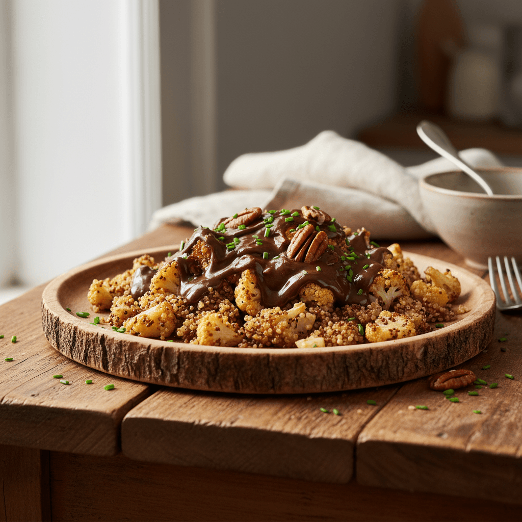 Quinoa au Chou-fleur Poêlé et Sauce Chocolat-Beurre