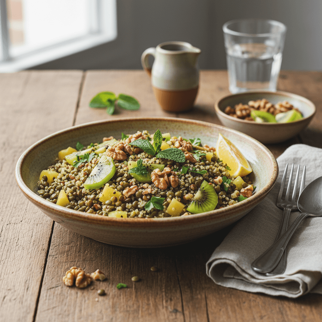 Salade Quinoa-Lentilles aux Noix et Kiwis