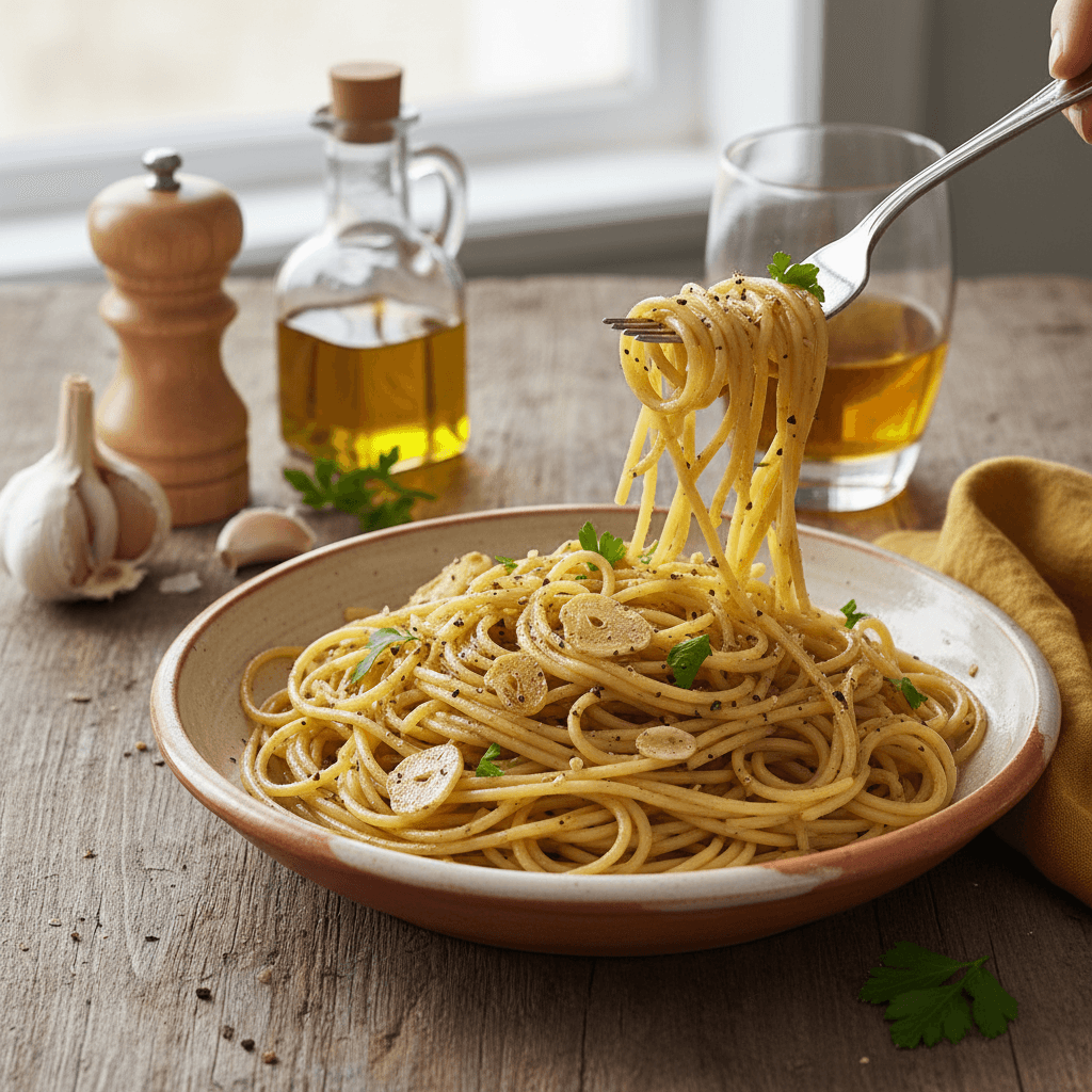 Spaghettis à l'huile et à l'ail