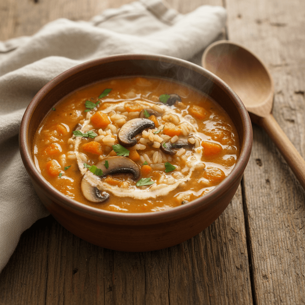 Soupe de carottes champignons et riz