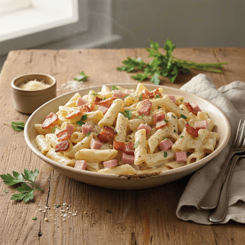 Pâtes à la crème et jambon