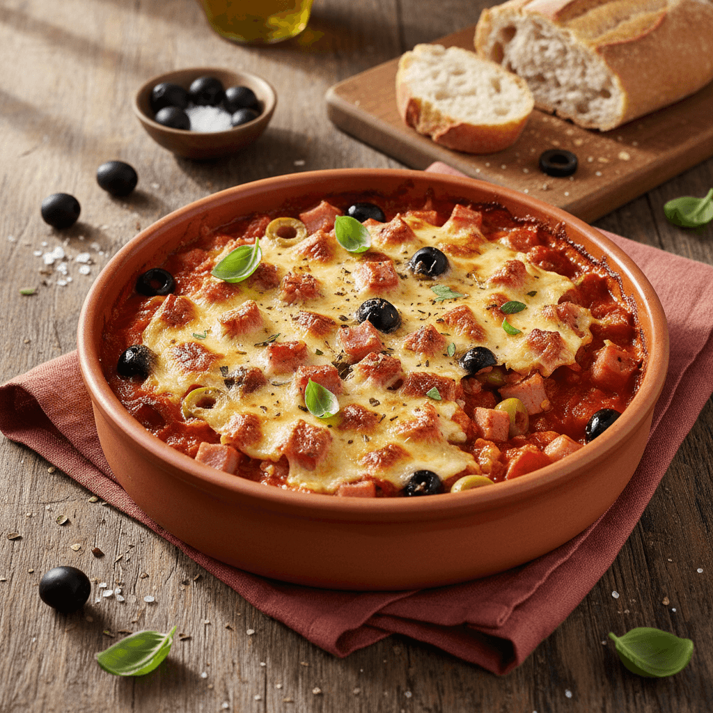 Jambon et Olives en Sauce Tomate Gratinée