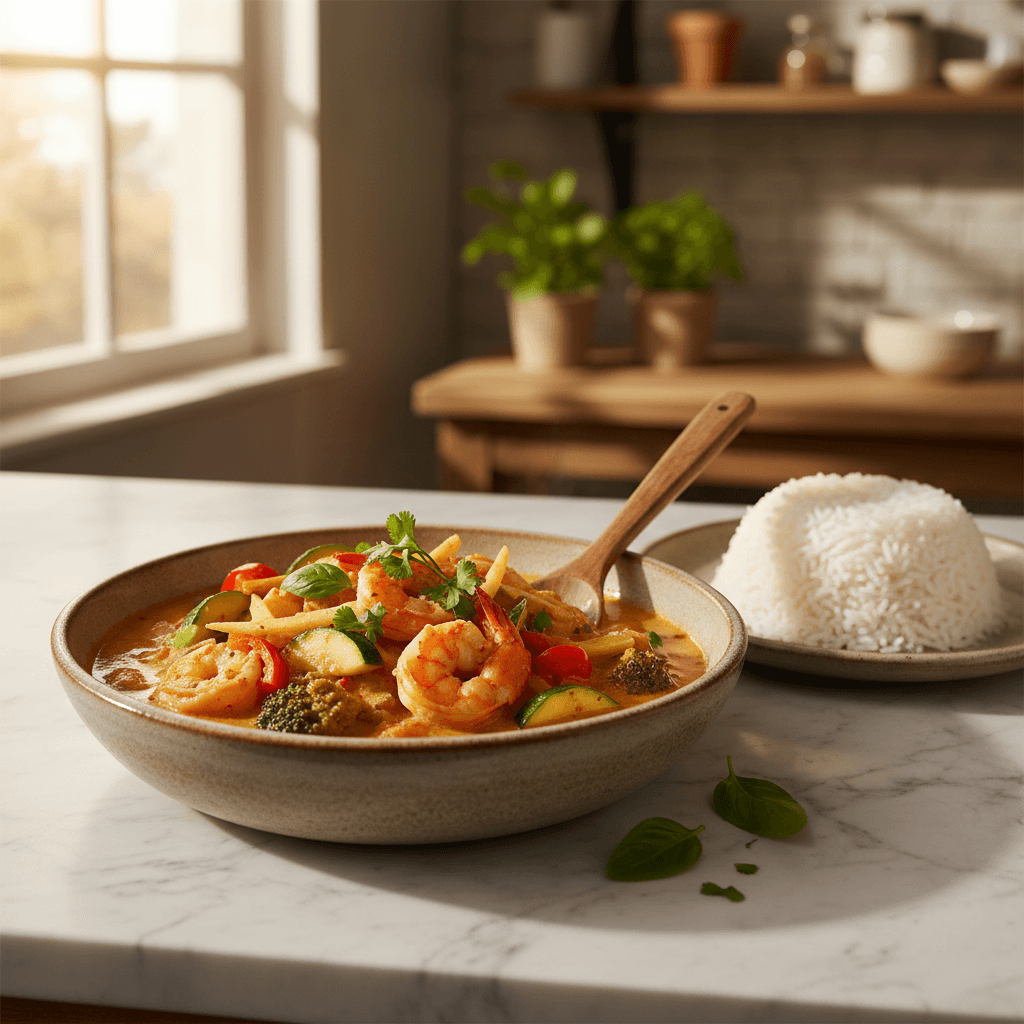 Curry Thaï aux Crevettes et Légumes