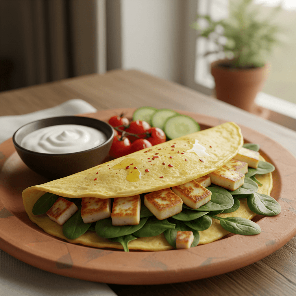 Omelette wrap aux épinards et halloumi