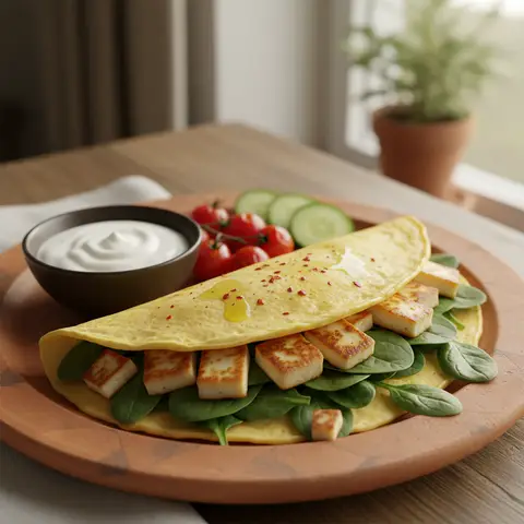 Omelette wrap aux épinards et halloumi