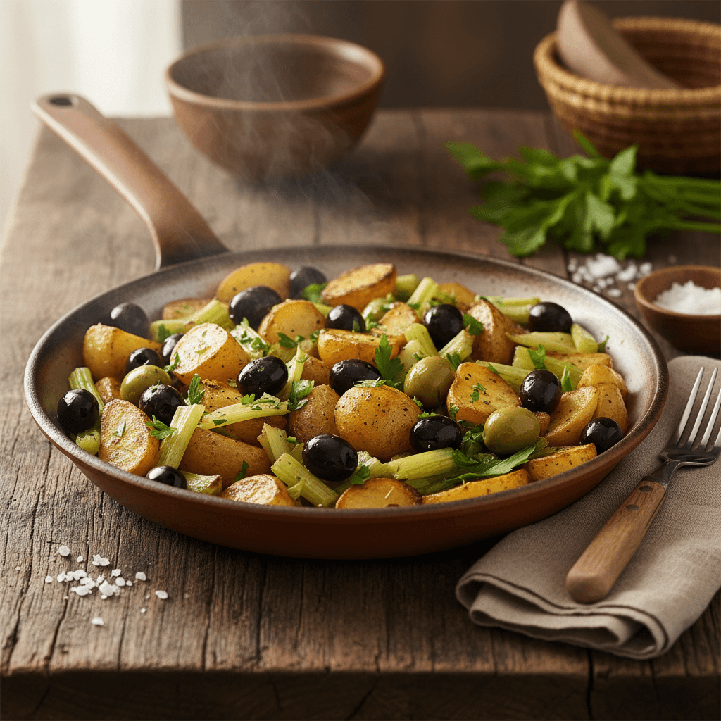 Poêlée de Pommes de Terre et Céleri aux Olives