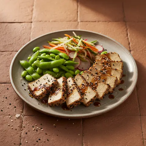 Tataki de tofu mariné au sésame et edamame