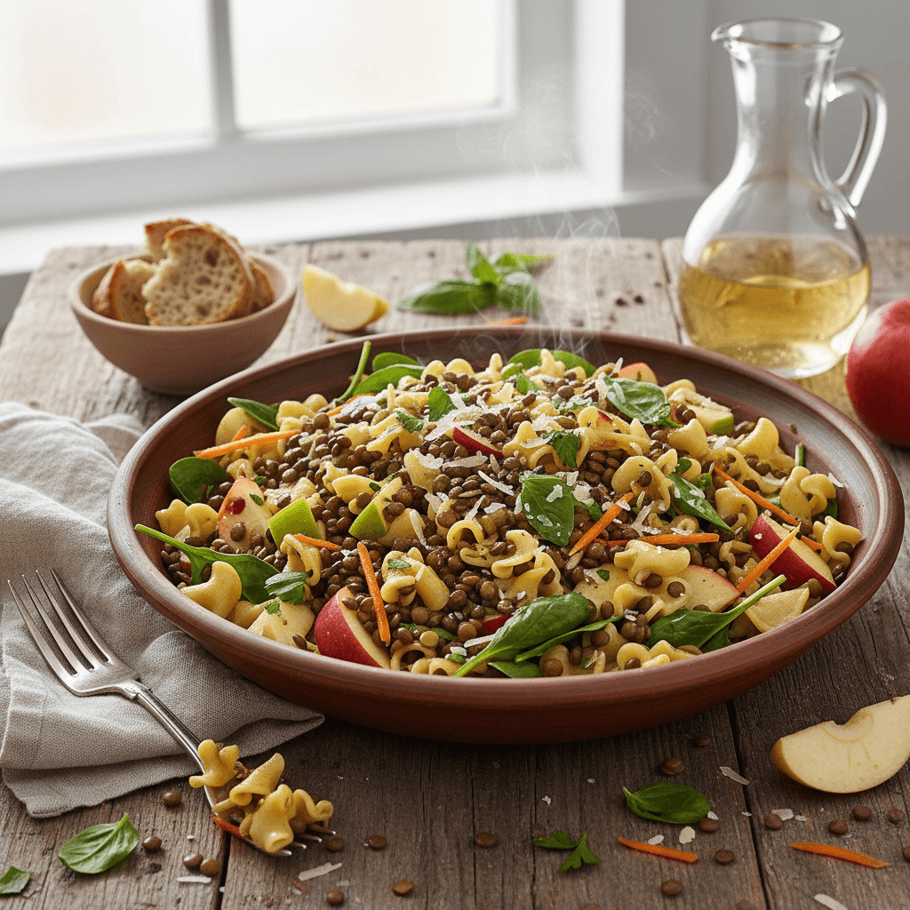 Warm Italian Pasta Salad with Lentils and Apples