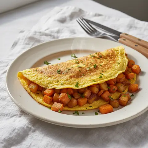 Omelette aux carottes et pommes de terre sautées
