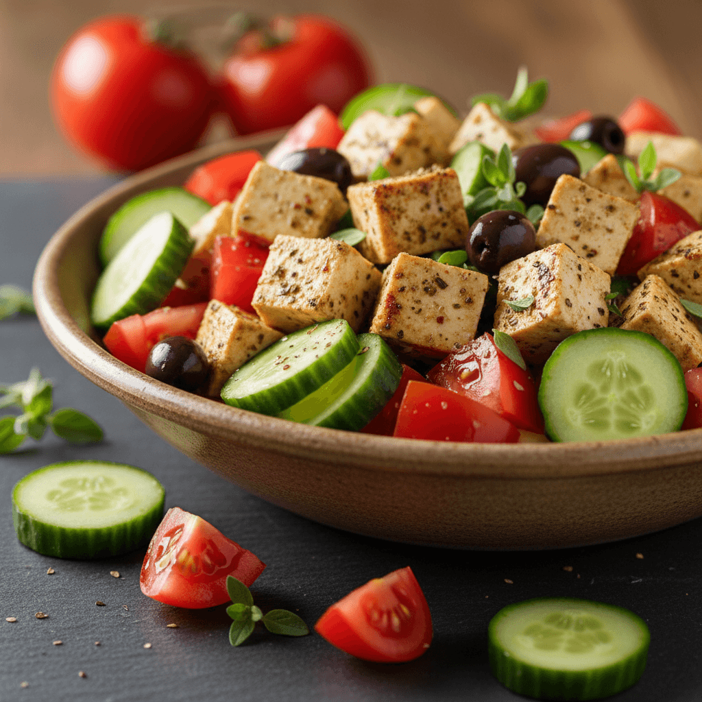 Bowl grec au tofu feta et concombre-tomate