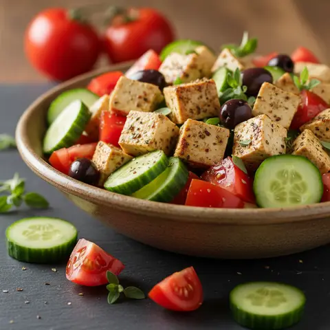 Bowl grec au tofu feta et concombre-tomate