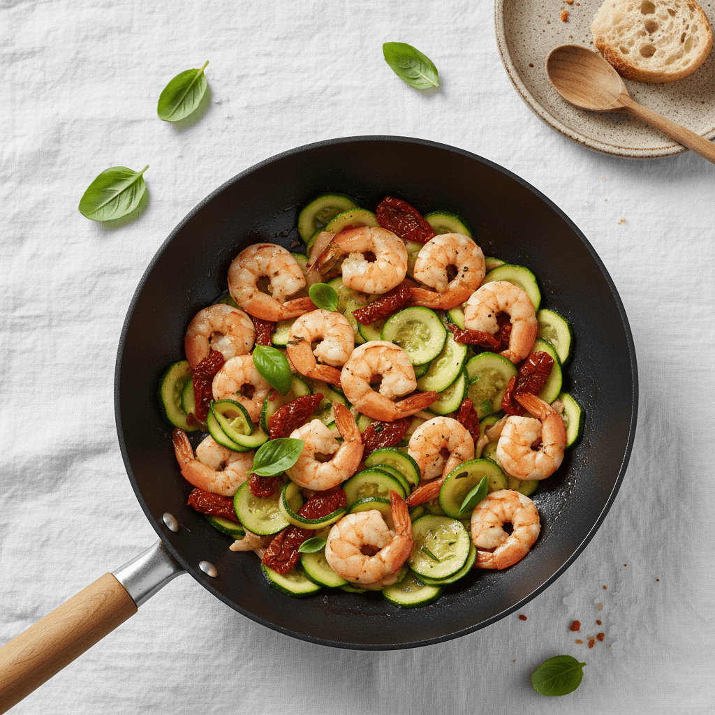 Wok de crevettes et courgettes à l'italienne