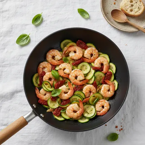 Wok de crevettes et courgettes à l'italienne