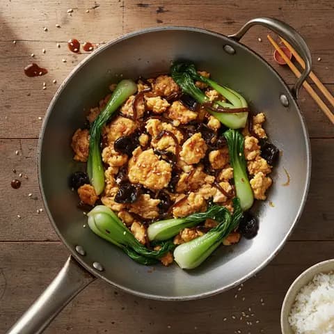 Wok chinois aux œufs et champignons noirs